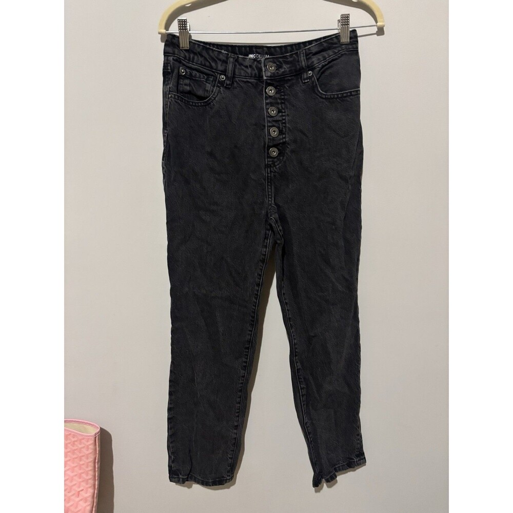 Inc International Concepts High Rise Button-Fly Mom Jeans Black Sz 4